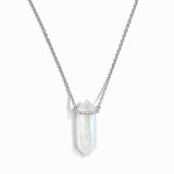 Sterling Silver Hexagon Pillar Crystal Moonstone Charm Necklace