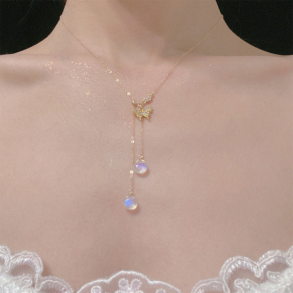 Moonstone Butterfly Clavicle Necklace
