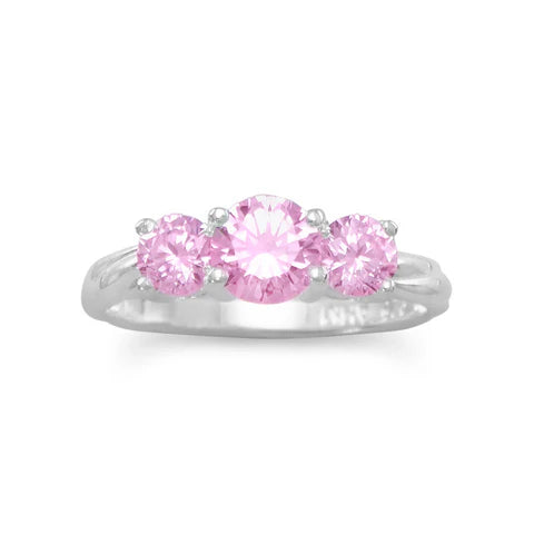 Pink and Pretty! Ring with 3 Pink CZs