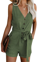 Full Size Tied V-Neck Sleeveless Romper with Pockets