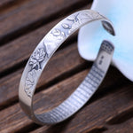 Real Pure 999 Sterling Silver Buddist Mantra Cuff Bracelet