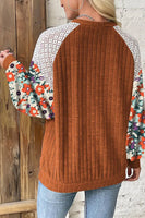 Floral Patchwork Long Sleeve Ribbed Blouse