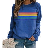 Colorful Striped Printed Round Neck Cotton Pullover Long Sleeved Sweatshirt