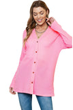 Pink Waffle Knit Drop Shoulder Lightweight Cardigan