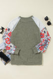 Floral Patchwork Long Sleeve Ribbed Blouse