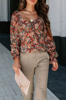 Peplum Tied Flora Long Sleeve Blouse