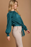 Umgee Frill Tied Hem Long Sleeve Blouse