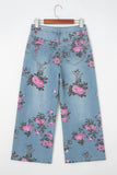 Sky Blue Garden Floral Print Bootcut Jeans