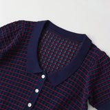 Woman's Short Sleeved Knitted Small Round Collar Top