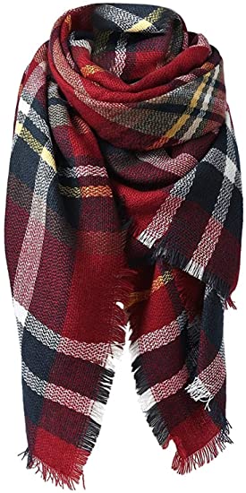 Women's Red/Black Plaid Tassel Scarf