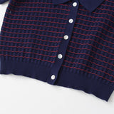 Woman's Short Sleeved Knitted Small Round Collar Top