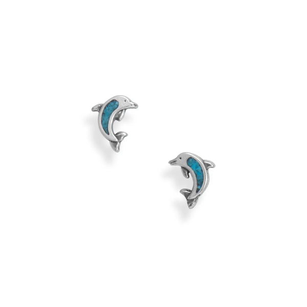 Oxidized Turquoise Chip Dolphin Earrings