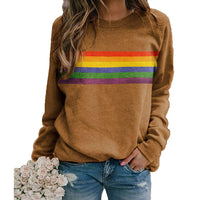 Colorful Striped Printed Round Neck Cotton Pullover Long Sleeved Sweatshirt