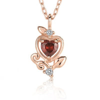 Elegant CZ Natural Garnet Heart Princess 925 Sterling Silver Necklace