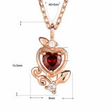 Elegant CZ Natural Garnet Heart Princess 925 Sterling Silver Necklace