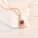 Elegant CZ Natural Garnet Heart Princess 925 Sterling Silver Necklace