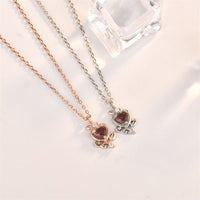 Elegant CZ Natural Garnet Heart Princess 925 Sterling Silver Necklace