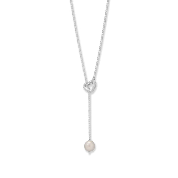 16" + 2" Cultured Freshwater Pearl and CZ Heart Lariat Necklace