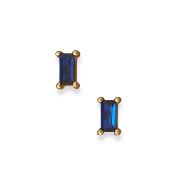 14 Karat Gold Plated Blue Baguette CZ Earrings