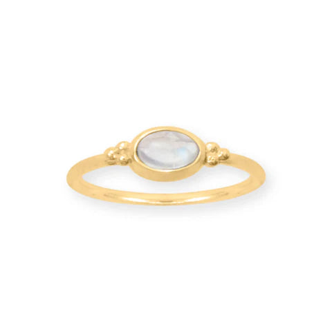 14 Karat Gold Plated Dainty Rainbow Moonstone Ring