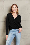 V-NECK WRAP FRONT KNITTED TOP