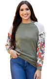 Floral Patchwork Long Sleeve Ribbed Blouse