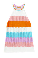 Multicolour Wavy Striped Print Textured Knit Sleeveless Sweater Top