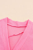 Pink Waffle Knit Drop Shoulder Lightweight Cardigan