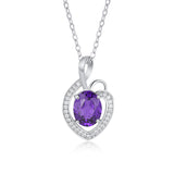 Woman's Premium Heart Pendant Collar Chain Amethyst Necklace