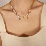 18K Gold Exquisite and Noble Love/Water Drop Inlaid Zircon and Pearl Design Necklace