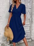 Surplice Flutter Sleeve Midi Dress