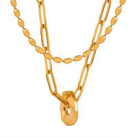 18K Gold Fashionable and Simple Double-layered Twisted Round Design Pendant Necklace