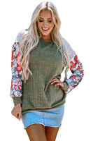 Floral Patchwork Long Sleeve Ribbed Blouse