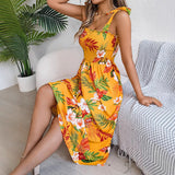 Flowers Print Suspender Corset Summer Dress