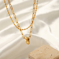 18K Gold Fashionable and Simple Double-layered Twisted Round Design Pendant Necklace