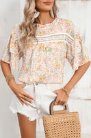 Multicolor Floral Print Wide Batwing Sleeves Blouse