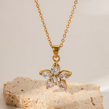 18K Gold Exquisite Dazzling Five Petal Flower Inlaid White Zircon Design Necklace
