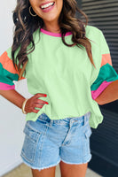 Color Block Sleeve Round Neck Oversize Top