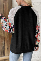 Floral Patchwork Long Sleeve Ribbed Blouse