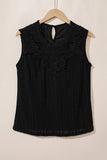 Black Guipure Lace Crochet Keyhole Back Tank Top