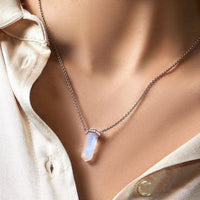 Sterling Silver Hexagon Pillar Crystal Moonstone Charm Necklace