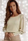 Buttoned Cuffs Shiny Leg-of-mutton Sleeve Top