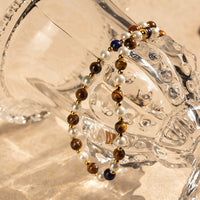 18k Gold Noble Atmosphere Inlaid Pearl Lapis Lazuli Tiger Eye Bead String Design Necklace