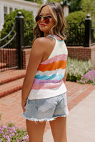Multicolor Wavy Striped Print Textured Knit Sweater Tank Top