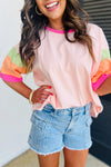 Color Block Sleeve Round Neck Oversize Top