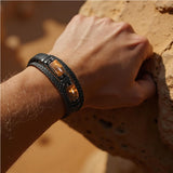 Natural Tiger Eye Stone - Handmade Leather Braided Bracelet