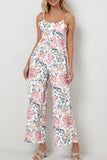 White Floral Spaghetti Straps Wide Leg Jumpsuit