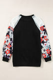 Floral Patchwork Long Sleeve Ribbed Blouse