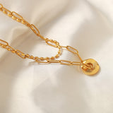 18K Gold Fashionable and Simple Double-layered Twisted Round Design Pendant Necklace