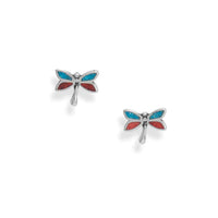 Coral and Turquoise Chip Dragonfly Earrings